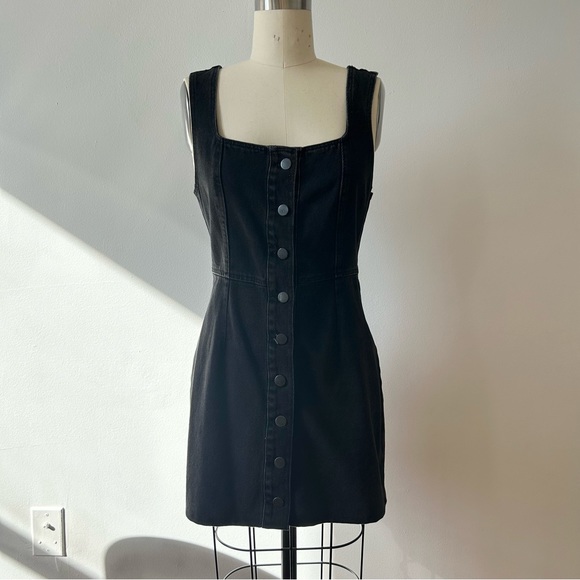 Washed Black Denim Button-up Mini Dress - Picture 1 of 11